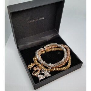 NEW stainless steel roll on cats charms bracelets 3 stackable fun statement